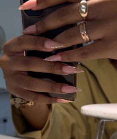 Melanin Nails Dark Skin, Classy Nails Design Ideas Almond, Grown Woman Nails, Nails Acrylic Ideas Simple, Almond Nail Inspo 2024, Short Natural Nail Ideas, Dope Nail Designs Mid Length, Nude Nail Inspiration, Medium Round Nails