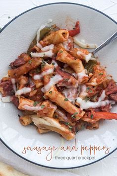 sausage and peppers in a bowl. Crockpot Sausage And Peppers, Sausage And Peppers Crockpot, Sausage And Peppers Recipe, Crockpot Sausage, Sausage And Peppers, Easy Italian, Andouille Sausage