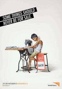 a man sitting at a sewing machine with a sale sign in front of him that says, some things should never be for sale