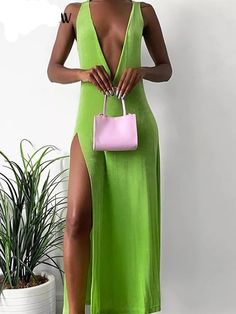 "Due To High Demand, Please Allow 2-3 Weeks For Delivery - Express Shipping does not apply to this item) Summer Green Deep V-Neck Sleeveless Bodycon Maxi Dress Polyester and Spandex Imported Pull on closure Machine Wash Brand Size Dress Bust Waist Hip XS 0-2 31-32.5'' 23-24'' 31-34" S 4--6 33-35'' 25-26'' 35-37" M 8--10 35-36'' 27-28'' 38-39" L 12--14 38-40'' 29-31'' 40-42" XL 14-16 40-42'' 33.5-36'' 44-46" 2XL 18-20 42-44'' 37-40'' 47-50" 3XL 22-24 44-46'' 41-46'' 51-55" 4XL 26-28 46-48'' 47-50 Green Stretch Bodycon Dress For Summer, Green V-neck Bodycon Summer Dress, Green Stretch Sleeveless Dress For Night Out, Green Bodycon Sleeveless Dress, Green Fitted Sleeveless V-neck Dress, Fitted Green Sleeveless V-neck Dress, Green Sleeveless Bodycon Dress For Beach, Green Sleeveless Backless Dress For Spring, Green Backless Sleeveless Dress For Spring