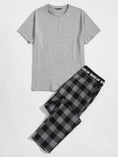 Multicolor   Short Sleeve Cotton Plaid Pajama Sets Embellished Slight Stretch  Men Underwear & Loungewear Baseball Jacket Outfit, Plaid Trousers, Men Stylish Dress, Sports Trousers, Round Neck Tees, Plaid Pants, Mens Pajamas, Pj Sets, Min Yoongi