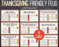 thanksgiving printables for friends and family with the words,'happy thanksgiving friendy feed