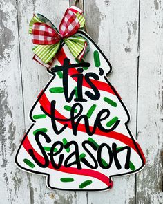 it's the season hand painted christmas tree ornament hanging on white wood