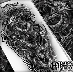 a black and white drawing of a snake on a skateboard with the words hard studio