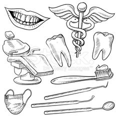 Objects Sketch, Office Objects, Nurses Week Quotes, Dental Assistant Study, Clip Art Black And White, Dental Health Activities, Teeth Drawing, Dental Hygiene School