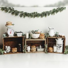 some food is sitting on top of wooden crates