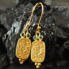 Roman Coin Intaglio Zeus Bee Earrings Silver Gold Coin Over | Etsy Handmade Collectible Byzantine Jewelry, Handmade Symbolic Yellow Gold Earrings, Pierced Byzantine Jewelry Gift, Byzantine Style Pierced Earrings As Gift, Handmade Dangle Earrings For Art Collection, Byzantine Hallmarked Earrings As Gift, Byzantine Style Hallmarked Earrings For Gift, Ancient Roman Jewelry, Honey Bee Earrings