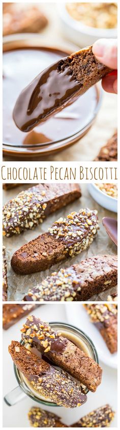 chocolate pecan biscotti on a white plate