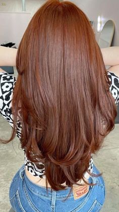 Copper Hair With Layers, V Layered Haircut, V Cut Hair With Layers Medium, Haircut Butterfly, Layers For Long Hair, Haircut 90s, Copper Brown Hair, Hair Shape, Haircut Curtain