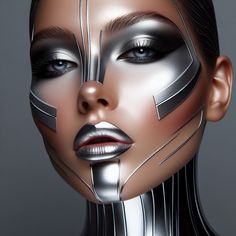 Robot Makeup Halloween, Robotic Makeup, Halloween Cyberpunk, Android Makeup, Halloween Trucco, Anime Makeup Ideas