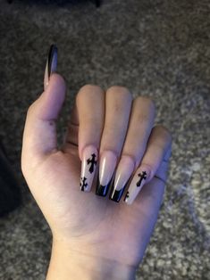 Nails Chrome Heart, Soft Grunge Nails, Cross Nails, Nails Chrome, Punk Nails, Edgy Nails, Goth Nails