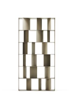 an abstract metal shelf with squares on the top and bottom, against a white background