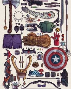 an image of various items from the avengers movie