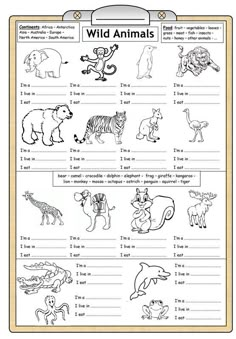 wild animals worksheet for kids