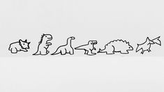 a line drawing of different types of dinosaurs