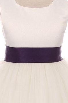 Dress - Satin Sash Bow Girl Dress (White Dress) Fitted Satin Sash With Satin Bow, Fitted Satin Sashes With Satin Bow, Satin Sash, Bow Dress, Flower Shirt, Tiaras And Crowns, Dress With Bow, Petticoat, Flower Crown