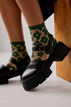 Pop Sheer Short Crew Socks | Free People Statement Socks Outfit, Sandals Outfit Summer, Heels And Socks, Statement Socks, Plastic Sandals, Free People Aesthetic, Favorite Shoes