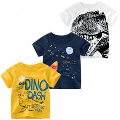 PRICES MAY VARY. Cotton breathable and flexible, cool in summer Environmental printing and dyeing, No formaldehyde, No fluorescent agent Three-pack set of short-sleeve tees, ribbed crew neckline, easy on-and-off design Featuring his favorite dinosaur characters printed, very stylish and unique for your toddler Suitable for indoor, outdoor wear, theme park, photogray, birthday gift, party or any occasion Toddler Boys' Short Sleeve Tees Features – Package includes: 3-Pack T-Shirts – Fresh new styl Dinosaur Tshirt, Anchor Embroidery, Lion Shirt, Dinosaur Shirt, Orange Shirt, Outdoor Wear, Boys T Shirts, In Summer, Favorite Shirts