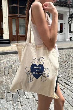 Cute Cotton Shoulder Bag With Letter Print, Cute Everyday Shoulder Bag With Letter Print, Cute Shoulder Bag With Letter Print For Everyday, Cute Letter Print Shoulder Bag For Everyday, Cute Letter Print Shopping Bags, Downtown Girl Tote Bag, Coquette Tote Bag, Vibes Coquette, Fall Tote Bag