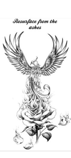 a tattoo design with an eagle on top of a flower and two hands in the background