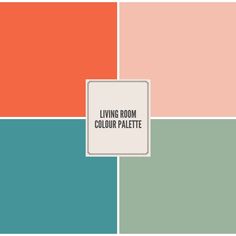 the living room color palette is shown in shades of green, orange and pinks