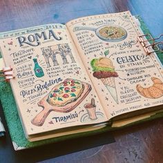 an open recipe book on a wooden table