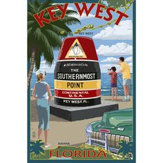 Tote Bag (Key West, Florida - Southernmost Point - Lantern Press Artwork) Tote Bag Nightingale Boutique Tote Bag Retro Travel Poster, Key West Florida, Old Florida, Vintage Florida, Photo Vintage, Florida Travel, Road Trip Usa, Florida Keys, Vintage Travel Posters