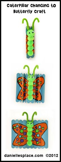 two butterfly magnets are shown with the caption caterpillar changing to butterfly craft