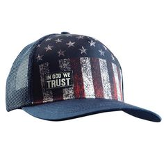 Make a patriotic statement of faith in this “Patriotic Flag” cap by HOLD FAST®.Patriotic baseball cap from HOLD FAST® in red, white, and blueDistressed American flag on front with In God We Trust patchAmerican flag patch on left side with HOLD FASTPolyester/Cotton twill front with mesh backCoordinating stitchingAdjustable snap closure on backOne size fits mostSpot clean onlyfrom Kerusso's HOLD FAST® collection Patriotic Sports Hat For Veterans Day, Patriotic Hats For Sports On Memorial Day, Patriotic Snapback Hat For Veterans Day, Patriotic Baseball Cap For Memorial Day Sports, Patriotic Trucker Hat For 4th Of July, 4th Of July Snapback Baseball Cap, Patriotic Baseball Cap For Memorial Day, Patriotic Trucker Hat For 4th Of July Snapback, Patriotic Adjustable Trucker Hat For 4th Of July