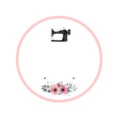 a sewing machine with pink flowers on the bottom and black stitches in the middle, surrounded by white background