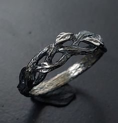 Acadamia Rings, Ring Designs Handmade, Norse Engagement Ring, Unconventional Wedding Rings Silver, Masc Engagement Ring, Elven Engagement Ring, Nature Engagement Rings, Dark Engagement Ring, Masculine Engagement Rings