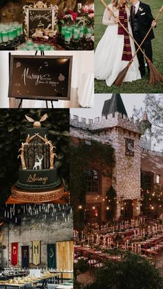 a collage of photos with wedding and reception themes