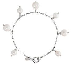 Elegant enough for dressy ensembles and relaxed enough for everyday wear, this sterling silver bracelet shimmers with the beauty of cultured freshwater pearl dangles. From Honora. Adjustable Sterling Silver Pearl Charm Bracelet, Elegant Dangle Pearl Charm Bracelets, Dainty Sterling Silver Pearl Drop Bracelet, Adjustable Sterling Silver Pearl Drop Bracelet, Delicate Sterling Silver Pearl Bracelet With Charm, Dainty Silver Bracelet With Pearl Drop, Classic Pearl Bracelet With Extender, Delicate Sterling Silver Pearl Bracelet In Silver, Elegant Silver Charm Bracelet With Oyster Design