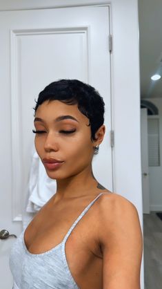 Pixie Haircut Color Ideas Black Women, Shaved Back Of Head Designs, Teyana Taylor Haircut, Round Face Haircuts Black Women, Coi Leray Short Hair, Big Chop Relaxed Hair, Coi Leray Pixie Cut, Jet Black Pixie Haircut Black Women, Long Pixie Black Women