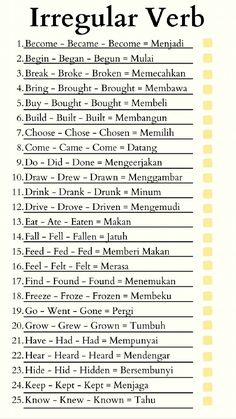 a list of irregular verbs with the words irregular verbs in each one corner