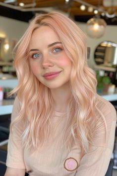 Strawberry Blonde Pink Hair, Apricot Blonde Hair, Peach Blonde Hair, Cotton Candy Pink Hair, Hair Styles Long Hair