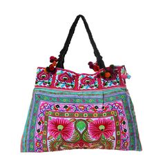 "The beautiful bag is made with an amazing piece of fabric woven by the HMONG hill tribes of Lanna Region (Northern Thailand). Its a great bag for carrying anything. It features a zippered opening area and inside zippered pocket. We buy materials from Hmong market and we design and sew. Some of the bags we modify to improve the product. The Hmong tribes live in the North of Thailand and have origins from the Tibetan area of China. You may not receive the exact bag picture here, As the fabric des Bohemian Embroidered Multicolor Beach Bag, Bohemian Multicolor Embroidered Beach Bag, Traditional Rectangular Beach Bag For Festivals, Embroidered Multicolor Rectangular Beach Bag, Traditional Embroidered Shoulder Bag For Vacation, Bohemian Tote Bag With Floral Embroidery, Bohemian Multicolor Shoulder Bag With Floral Embroidery, Bohemian Tote Shoulder Bag With Floral Embroidery, Bohemian Bags With Floral Embroidery For Daily Use