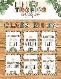 the printable classroom rules for teaching children to read and practice their reading skills with tropical plants