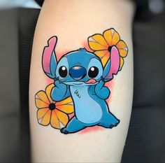 a cartoon character with flowers on her thigh