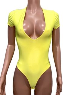 Deep Plunge Top, Deep Plunge Bodysuit, Yellow Bodysuit, Plunge Bodysuit, Plunge Top, Party Rompers, Bodysuit Top, Deep Plunge, Bodysuit Lingerie