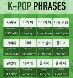 a poster with korean words and phrases in different languages, including the phrase k - pop phrases