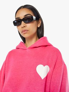 Cross your heart. A cozy hoodie from SPRWMN with a white heart on the chest. Made of soft hot pink fabric, the sweatshirt has a front patch pocket and a loose, comfortable fit. Cape not included.Final Sale, No Return or Exchange.Handmade in Los Angeles.Style No. T2297-611-LHT Hot Pink Fabric, Heart Hoodie, Heart Patches, Los Angeles Style, Cozy Hoodie, Fall Sweatshirt, Cozy Sweatshirts, White Heart, Heart On