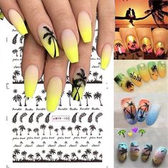 Nail Art Stickers Water Transfers Decals Summer Palm Coconut Tree Beach Bikini Water Transfer Paper, Palm Tree Nail Art, Palm Tree Sticker, Tree Nail Art, Nail Decals Diy, Palm Tree Nails, Summer Nails Beach, Palm Tree Design, Tropical Nails