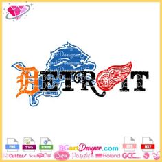 detroit word with wings on it and the words detroit written in different colors, sizes and font