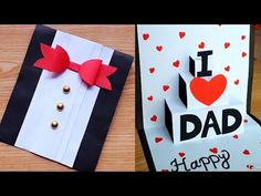 two cards with the words i love dad written on them and one has a red bow