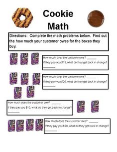 the cookie math worksheet is filled with instructions