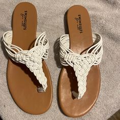 By Swimsuits For All Never Worn. Purchased By My Mother In April 2022. Macrame Slippers, Macrame Sandals, Straw Sandals, Macrame Bags, Macrame Bag, White Hot, Swimsuits For All, Fat Face, My Mother