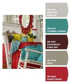 the color scheme for this room is red, white, and blue with green accents