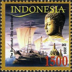 a postage stamp with an image of a buddha statue and the words indonesia on it