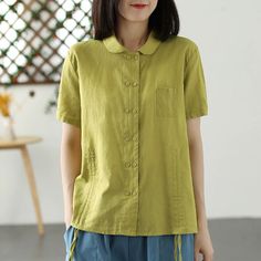 Details: Gender: Women Item Type: Blouse Material: Cotton Linen Pattern Type: Solid Season: Summer Style: Leisure, Daily, Retro Occasion: Going Out, Daily Size: One Size Length: 60.00 - 63.00 cm/ 23.62 - 24.80 " Bust: 104.00 cm/ 40.94 " Shoulder: 44.00 cm/ 17.32 " Sleeve: 20.00 cm/ 7.87 " Women Summer Casual, Linen Pattern, Blouse Material, Blue Blouse, Summer Style, Summer Casual, Season Summer, Cotton Linen, Yellow White